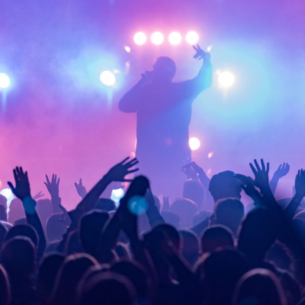concert, silhouettes of happy people raising up hands, Music sho concert, silhouettes of happy people raising up hands, Music sho